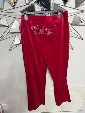 Juicy Couture Red Rhinestone Logo Velour Pants